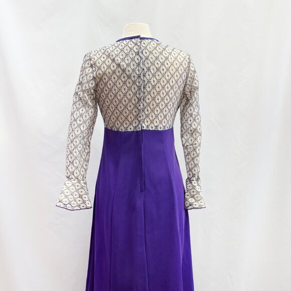 Vintage lace and purple maxi dress with peekaboo bell sleeves fits like a Medium - Picture 3 of 5